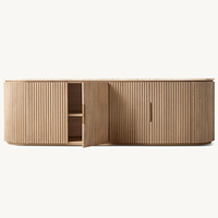 Ensemble de meubles de salon de style américain de luxe Rhoohill, meuble TV en bois massif de chêne, plateau en marbre, console multimédia à 4 portes