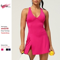 Nouvelle Robe de Sport Unie Grande Taille à Séchage Rapide, Respirante, Sexy, à Fente, Dos Nu, Col Halter, Ensemble de 10 Pièces, Jupe de Yoga, Tennis, Course Urbaine