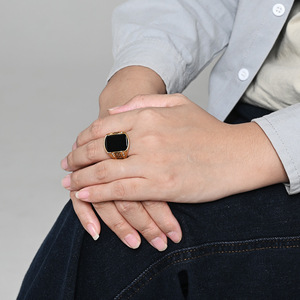 Men's Black Gemstone <b>Titanium</b> Steel <b>Ring</b> Geometric Pattern Gold Silver Color Fashion Jewelry Gift for Men - Product Image 2