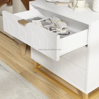 Table de chevet petite Table de chevet avec cadre doré Table d'appoint avec 3 tiroirs pour chambre à coucher Table de nuit blanche Meubles de chevet