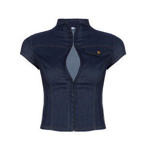 <span class=keywords><strong>T</strong></span>-<span class=keywords><strong>shirt</strong></span> rétro de style américain pour <span class=keywords><strong>femme</strong></span>, <span class=keywords><strong>col</strong></span> <span class=keywords><strong>montant</strong></span>, tendance et sexy, idéal pour le travail - Product Image 4