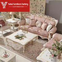 Ensemble de canapés roses français pour salon, en bois massif avec motifs floraux sculptés, canapé luxueux, personnalisable