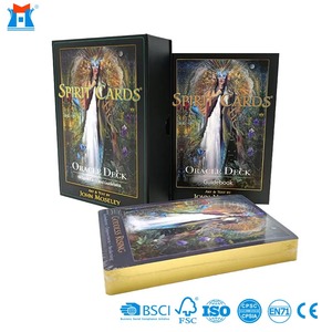 Cartes <span class=keywords><strong>Oracle</strong></span> personnalisées avec bords dorés, impression rose, jeu de tarot spirituel avec guide et coffret cadeau rigide de luxe avec couvercle et base - Product Image 1