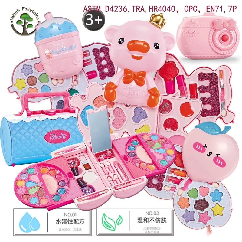 Children Kid Girl Ice Cream Pig Peach Handbag Camera Dress Up Cosmetic Set Princess Safe&Non-Toxic Pretend Play Makeup Toy Kit