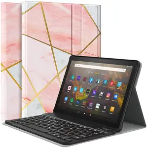 MoKo PU键盘外壳兼容全新Kindle Fire HD 10 & Fire HD 10 Plus 2021平板电脑，带可移动无线键盘