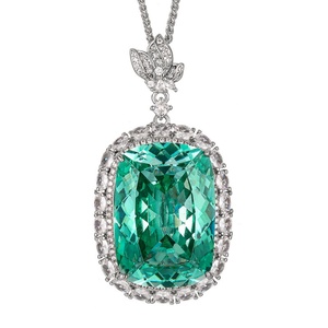 Elegant Bright Eco-friendly <b>Copper</b> Premium Bridal Jewelry Green Paraiba Cubic Zirconia Pendant Necklace for Anniversary Gift - Product Image 1