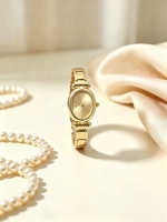 Jam Tangan Wanita Quartz Dial Oval Kecil Modular Italia Tali Baja Tahan Karat Paduan Logam Mewah Sederhana Serbaguna Gaya Mewah Ringan