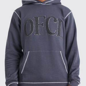 Men's Gray Hooded Sweatshirt Set With Embroidered OFCL Logo Pocket Regular Fit Casual Autumn Wear - Product Image 3