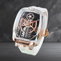 Montre pour homme transparente en cristal brillant, automatique, mécanique, lumineuse, bracelet en silicone caché, boîtier en forme de baril, Japon MIYOTA