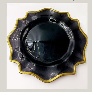 All'ingrosso 13 pollici cerchio oro poligonale ottagonale banchetto di nozze vetro nero caricatore Underplate - Product Image 2