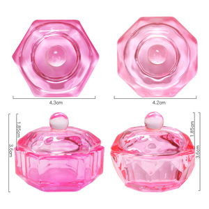 ถ้วยแก้วใส่ผงอะคริลิคแบบมีฝาปิด สีชมพู พร้อมที่วางแปรง สำหรับทำเล็บมืออาชีพ ใช้ในร้านทำเล็บ - Product Image 3