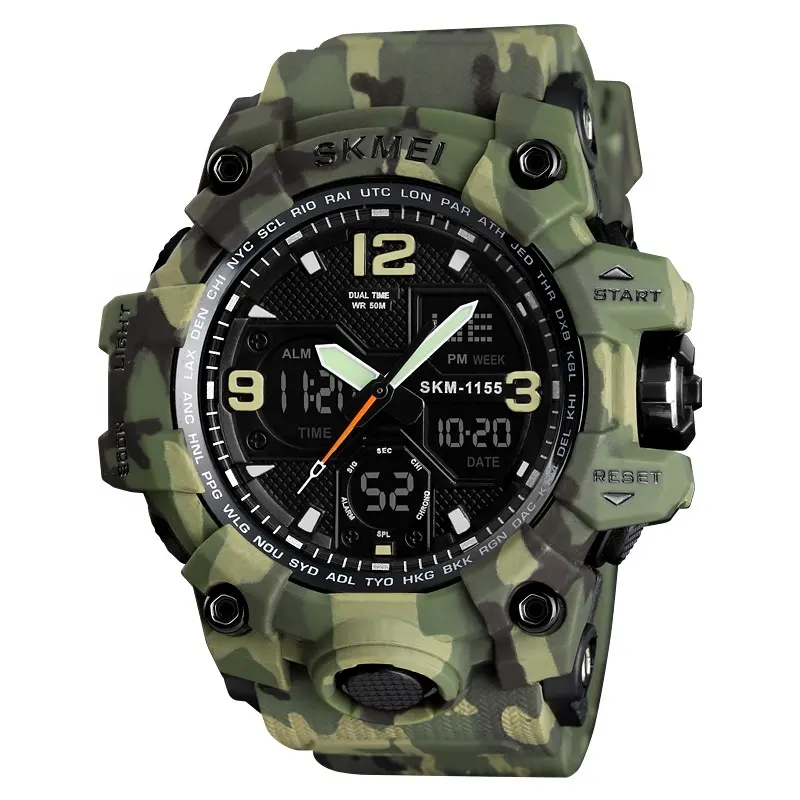 Skmei 1327 1155B Men Wrist Waterproof Top Sale Digital Sports Watch Camouflage Reloj Dual Time Zone Watch