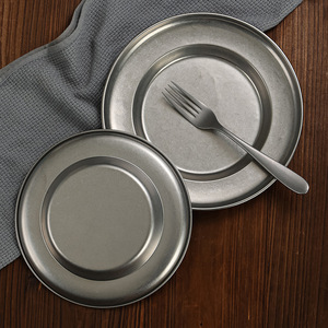 Stainless Steel Round Plate 5050 Distressed Finish For Snacks Barbecue Pasta Grilled Meat Steak - Product Image 1