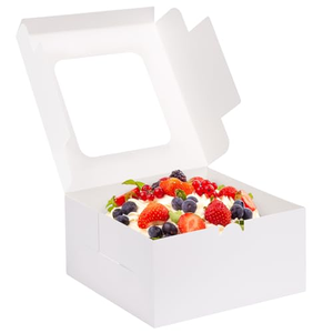 Boîte à gâteau personnalisée pour boulangerie 10*10*5 en carton blanc avec fenêtre - Product Image 1