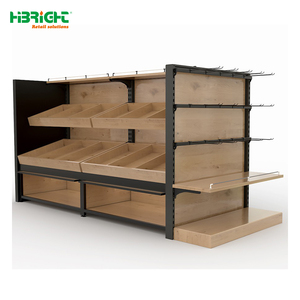 Góndola de Exhibición de Doble Cara con Acabado Rústico de Madera y Panel Final para Supermercados y Tiendas Minoristas - Product Image 2