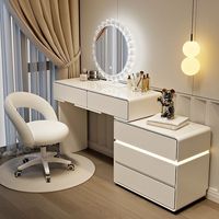Table de Maquillage Moderne et Durable, Modèle 2025, Luxe Léger, Miroir Éclairé Pliable pour Salon, Table de Maquillage Simple en Stock