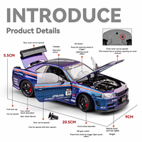 Modèle de voiture EPT Diecast à l'échelle 1:24 en alliage Nissan GTR R34 JDM, portes ouvrantes, qualité collection, véhicule en métal à rétrofriction, cadeau pour les amateurs
