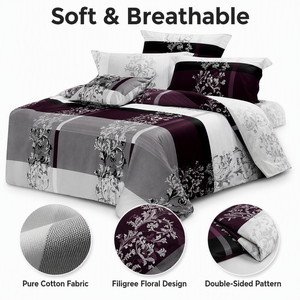 EU Dropshipping Filigree Floral <b>Bed</b> Linen <b>Set</b> 3pcs Grey <b>Purple</b> Geometric Quilt Cover 100% Cotton Poland Hub - Product Image 2