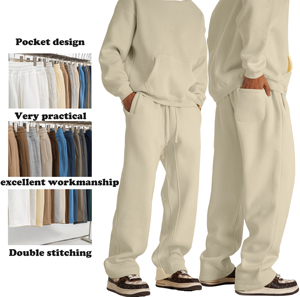 <span class=keywords><strong>Pantalon</strong></span> de jogging ample en molleton de <span class=keywords><strong>coton</strong></span> uni avec cordon de serrage, coupe droite, haute qualité pour <span class=keywords><strong>homme</strong></span> - Product Image 4