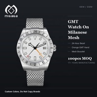 Montre automatique GMT NH34, bracelet en maille milanaise, cristal saphir, lunette 24 heures, aiguilles lumineuses, boîtier en acier chirurgical