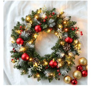 YUELIAN Corona Navideña Artificial de 20cm-60cm Preiluminada con Luz Cálida, Piñas y Ramas Escarchadas para Decoración de Puerta Principal o Pared - Product Image 6