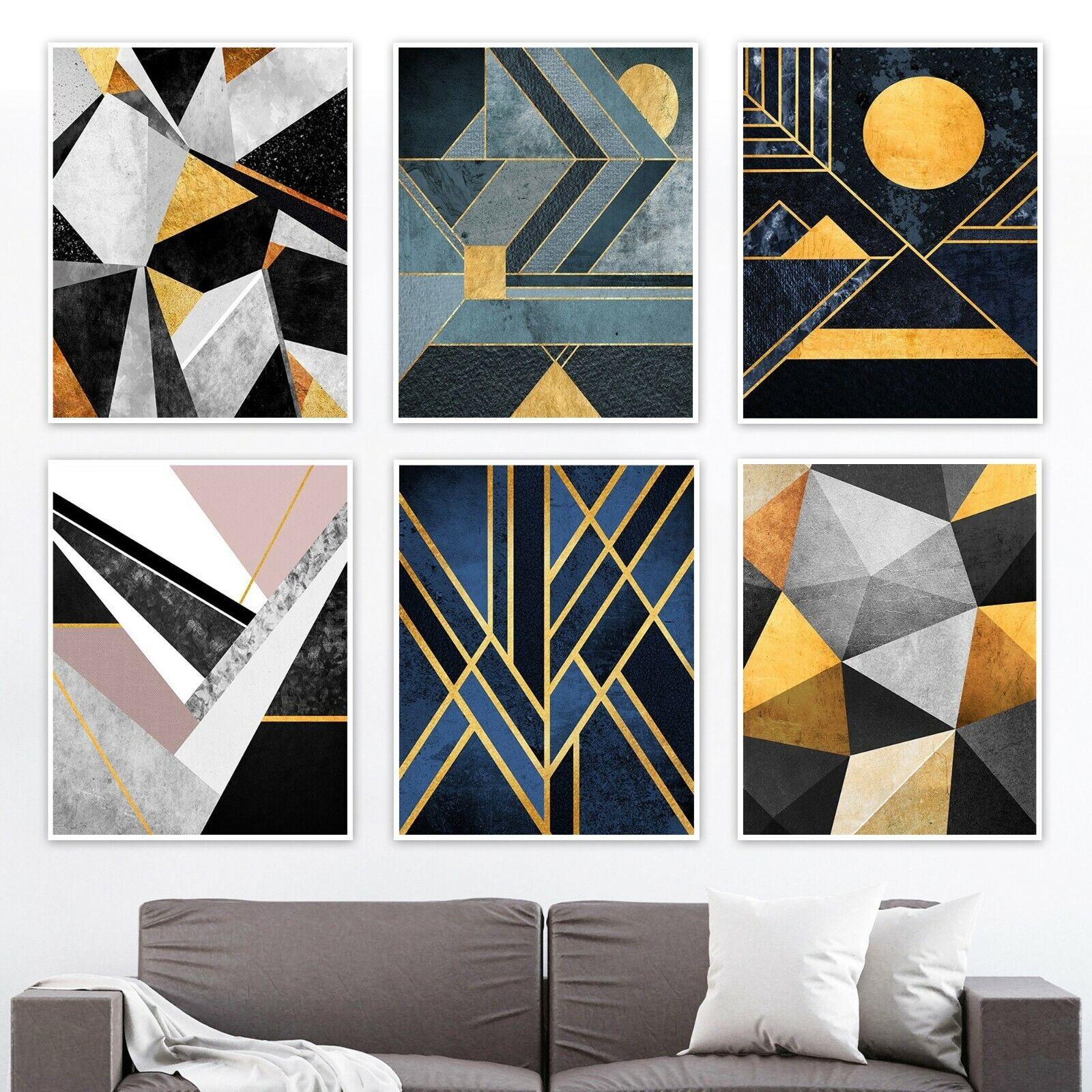 Poster Seni Dinding Pola Geometris Abstrak Dekorasi Rumah Modern Cetakan Kanvas