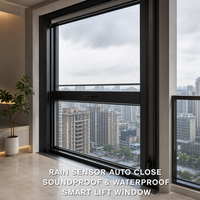 Ventana Eléctrica Inteligente Moderna con Marco de Aleación de Aluminio, Doble Acristalamiento Templado, Control Remoto, Insonorizada, Impermeable y Resistente a la Lluvia