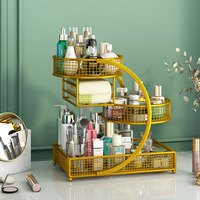 Boîte de rangement cosmétique en métal à double niveau, support de coiffeuse pour rouges à lèvres et produits de soin, pour rangement moderne dans le salon