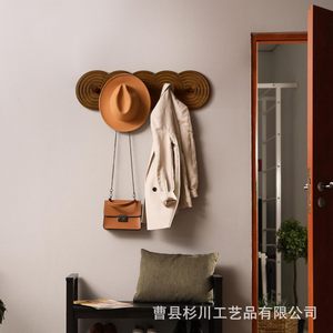 Solid Wood Wall Mounted Coat Rack Round Dark Brown Durable Entryway <b>Storage</b> Hooks For Hats Bags And <b>Clothes</b> - Product Image 4