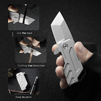 Mini couteau de poche pliant à lame Tanto en acier D2, épaisseur 4 mm, manche en acier inoxydable finition Stone Wash, ouverture par glissement, porte-clés EDC pour extérieur