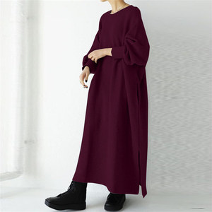 Meilleure Vente Automne : Robes à Capuche Maxi Unies Décontractées Oversize pour <span class=keywords><strong>Femme</strong></span>, en Coton, avec Poches - Product Image 3