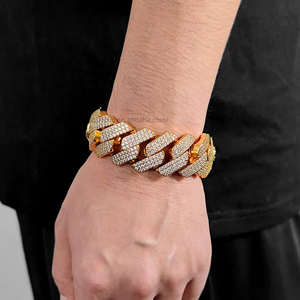 Bijoux Hip Hop, Bracelet en Zircon, Boucle à Rabat de 25 mm, Chaîne Cubaine à Trois Rangs en Forme de Rhombus, Tanjing - Product Image 3