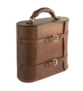 Leather Wine & Whiskey Bottle Carrier with Insulated Thermal Bag for Travel or Food Delivery Whisky Bar Essential