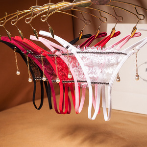 Gran oferta de lencería Sexy para mujer con cintura baja transparente y Sexy apertura perla colgante Tanga chica Lencería perla G-String - Product Image 2