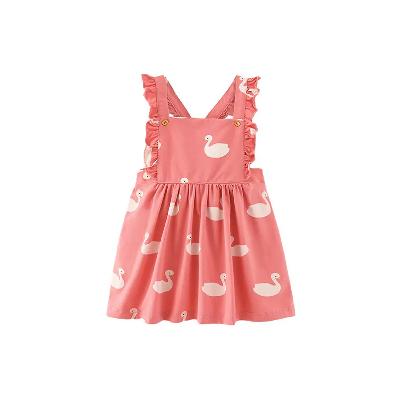 Boutique Wholesale Summer Cartoon swan Ruffles Pick Sling Princess Children's Skirts Toddler Girls Dresses