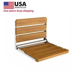 مقعد استحمام قابل للطي من خشب الساج مع إطار من الفولاذ المقاوم للصدأ 304، يتحمل وزن 330 رطل - Product Image 2