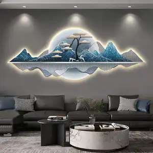 Lukisan kamar tidur, seni dinding mewah, lampu modern 3d lanskap mewah lukisan porselen kristal dan lampu led dekorasi