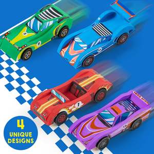 Set di quattro pezzi festa di compleanno presenta <span class=keywords><strong>auto</strong></span> da corsa in legno per bambini ragazzi e ragazze - Product Image 6