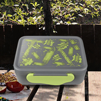 Boîte à bento monocouche motif graffiti empreinte de pneu, étui portable pour l'école, le bureau, les sandwichs, la préparation des repas et les collations