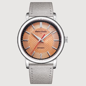 Montre de plongée automatique mécanique pour homme Pierre Paulin Salmon Dial Business Series Sapphire, en acier inoxydable, étanche, avec bracelet en cuir - Product Image 3