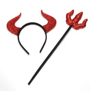 HLC ODM OEM Diadema de Cuernos de <span class=keywords><strong>Diablo</strong></span> de Halloween, <span class=keywords><strong>Tridente</strong></span> de Demonio, Accesorios para Festivales, Set de Peluca y Tatuajes para Cosplay, Juego de Roles y Fiestas - Product Image 6
