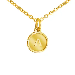 18k Gold Plated Initial Letter Necklace Personalized Engraved A-Z 26 Alphabet Necklace Fashion Custom Coin Disc Necklace Jewelry