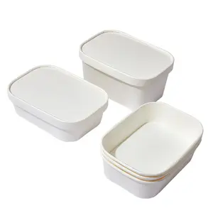 กล่องใส่อาหารแบบใช้แล้วทิ้ง,กล่องสำหรับใส่อาหารสั่งกลับบ้านได้ขนาด1000มล. ถ้วยกระดาษสีขาวทรงสี่เหลี่ยม