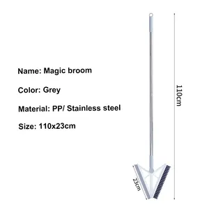 New Trend 2-in-1 Easily Use Detachable Stainless Steel Handle Magic Plastic Broom With Large Squeezing Scraper