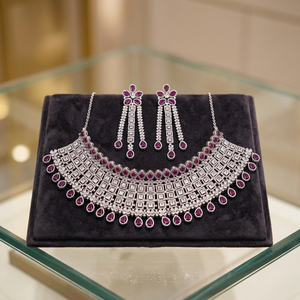 Luxurious Ruby and CZ <b>Choker</b> Necklace Classic Fine Jewelry Set with Matching Accessories 925 <b>silver</b> jewelry - Product Image 1