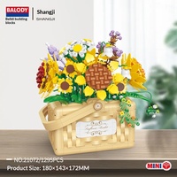 Bei Le Di 21071-72 Bouquet de tournesols et de roses en pot, panier de fleurs, blocs de construction assemblés, cadeau d'anniversaire pour fille, ornements