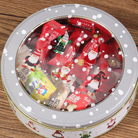 Caja de Hojalata Circular con Ventana de 17*5cm para Galletas, Dulces y Chocolates, Caja Navideña para Niños