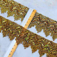 Grande dentelle géométrique colorée à sequins et fils dorés et argentés, style ethnique, pour costumes de danse, 9 mètres par rouleau en stock