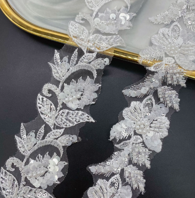 Elegant Rosy Floral Embroidery Lace Fabric