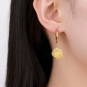 Boucles d'oreilles pendantes Myshape fleurs du mois de naissance pour femme, en acier inoxydable couleur or, créoles violettes, lotus, narcisse, bijoux cadeau - Product Image 4